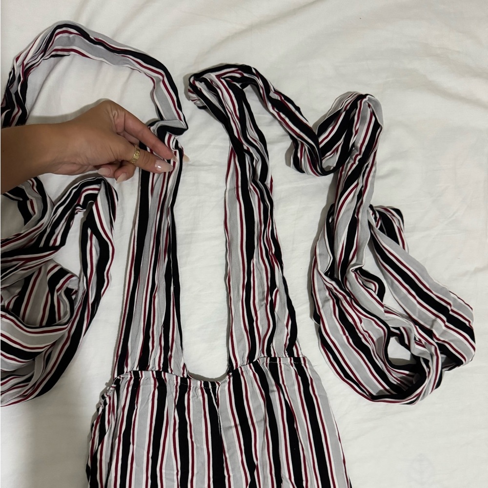 Striped V-neck romper